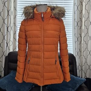 Tommy Hilfiger Women's Parka Puffer Jacket with Faux Fur Hood Size Medium